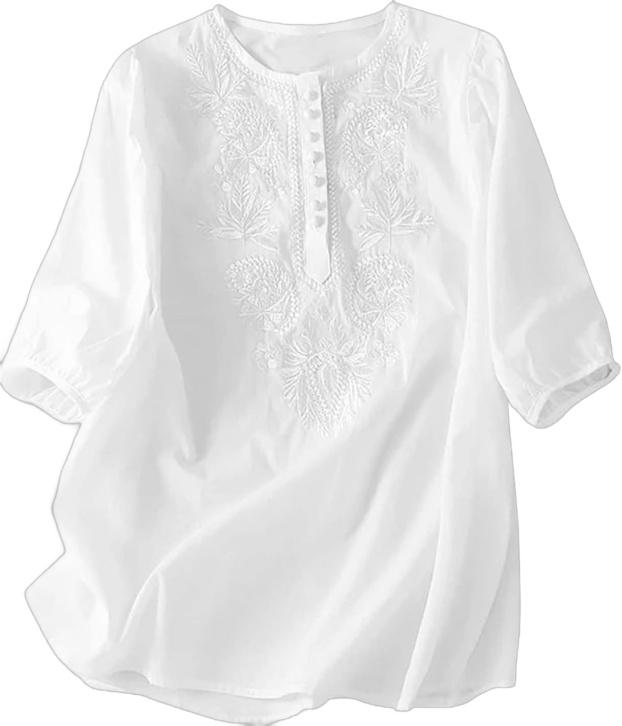 Boho Embroidered Tops for Women 2025 Summer Cotton Linen Peasant Blouses Short Sleeve Bohemian Shirts Clothing White XX-Large