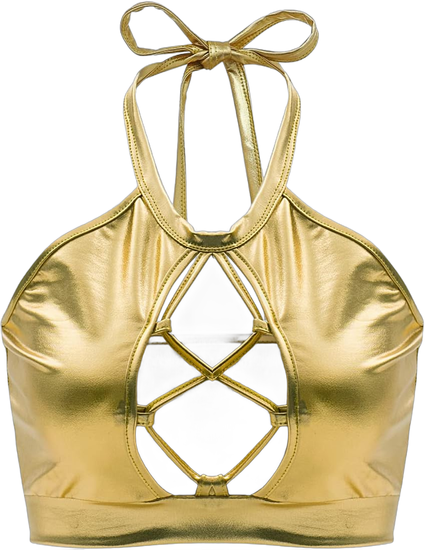 Womens Shiny Metallic Halter Tank Vest Bra Crop Tube Top Sexy Outfits for Festival Rave Dance Clubwear