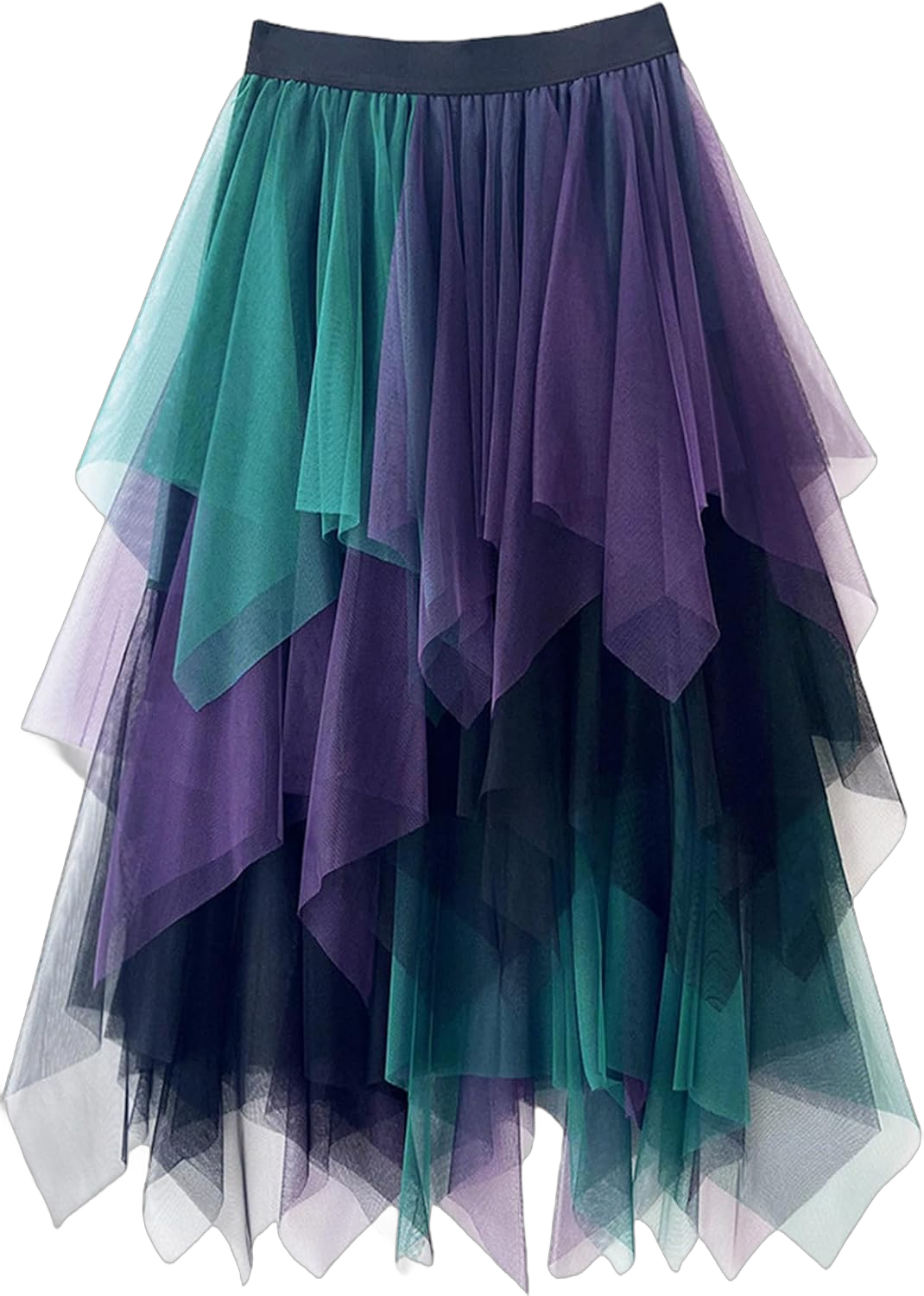 SANGTREE Women's Tutu Tulle A-Line Layered Mesh Midi Skirt, US XS - US 2XL Medium Green Purple