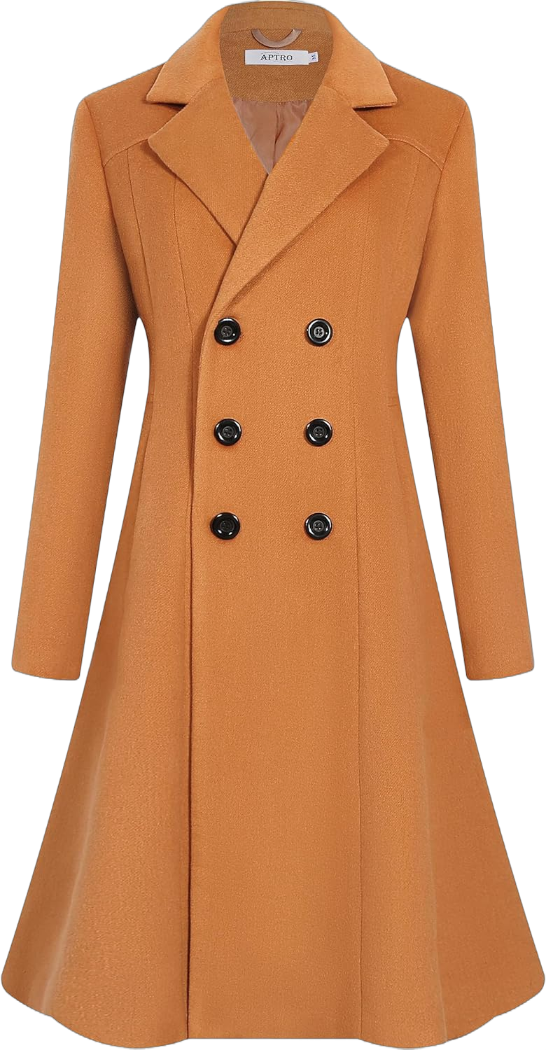 Women's Winter Wool Trench Coat Long Double Breasted Vintage Overoat Jacket WS02 Camel XS