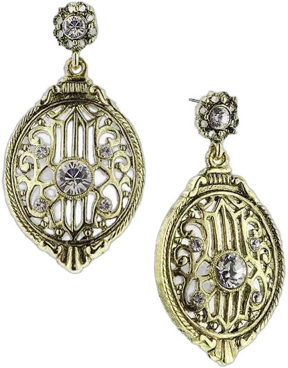 Vintage Estate Antique Brass w White Crystal Drop Earrings Downton Abbey Jewelry