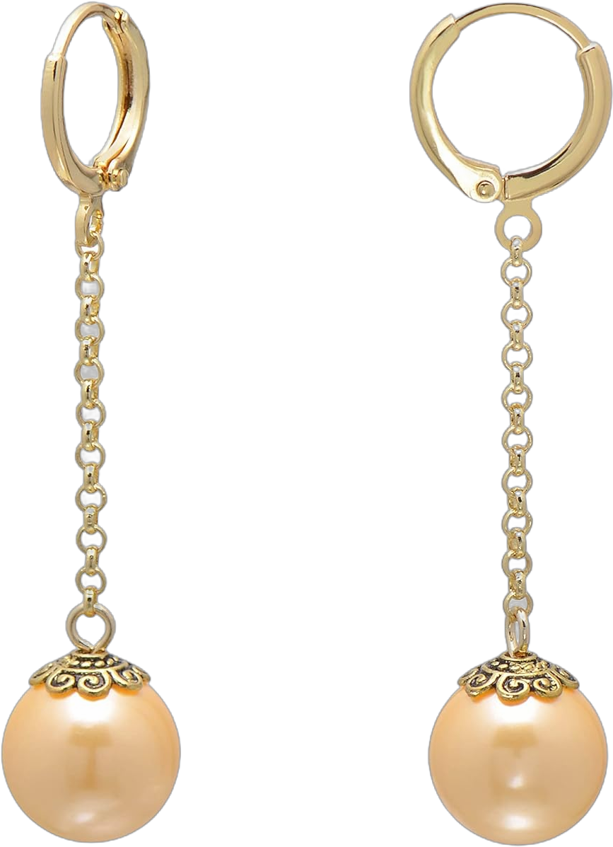 Golden Nacre Shell Pearl Drop Linear Dangle Earrings for Women, Vintage Leverbacks Yellow Simulated Pearl