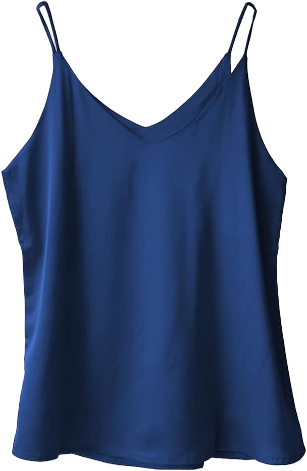 Wantschun Womens Silk Satin Camisole Cami Plain Strappy Vest Top T-Shirt Blouse Tank Shirt V-Neck Spaghetti Strap XS-4X X-Large Basic - Navy Blue