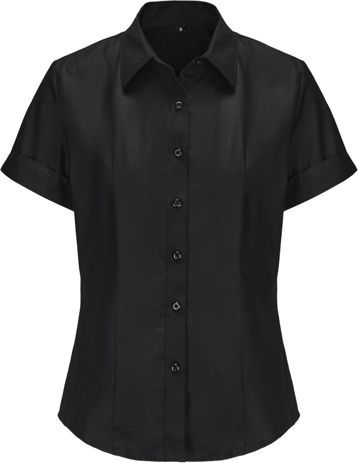 Womens Classic Fit Dress Shirt, White Button Down Shirt for Women, Wrinkle Free Collared Blouse, Dressy Casual Work Tops Large Black 03