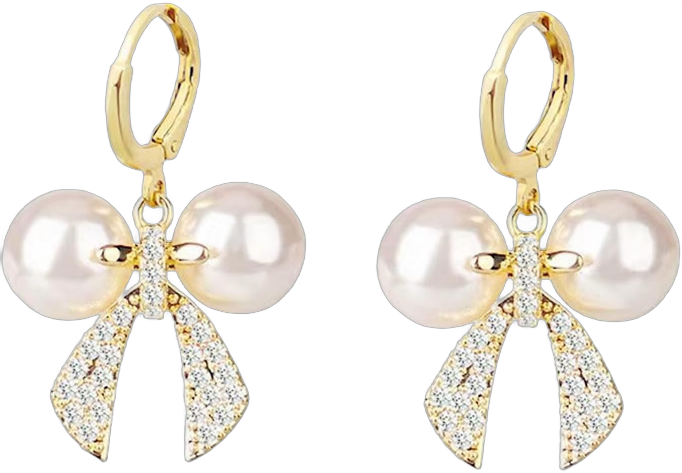 Bow Pearl Hoop Earrings for Women Gold Plated Dainty Bow Knot Ribbon Pearls Ball Chic Crystal Rhinestone Small Dangle Drop Earrings for Valentines Day Birthday Holiday Jewelry Gifts