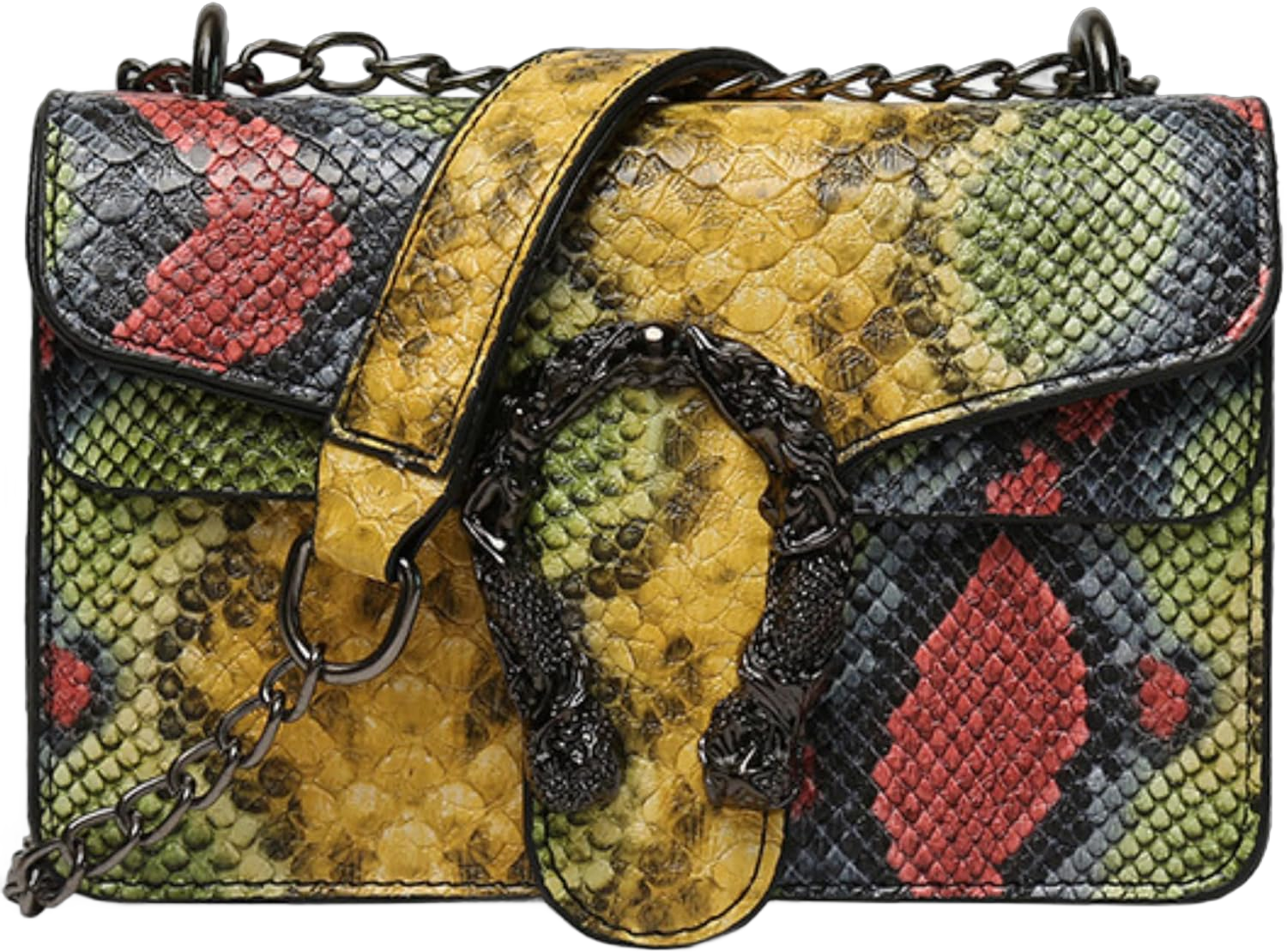 Women Leather Crossbody Purse Bags,Fashion Snake Printed Leather Shoulder Bags,Small Clutch Bags Yellow