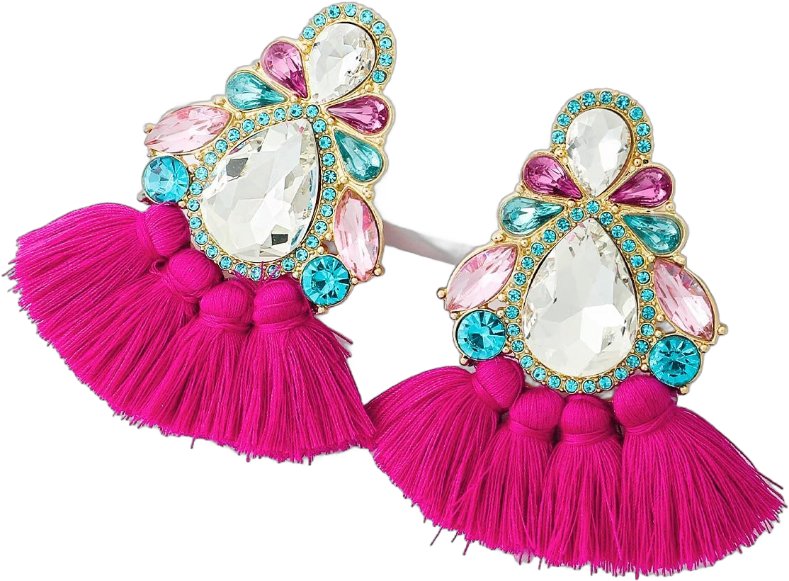 Bohemian Handmade Fringe Tassel Dangle Drop Statement Earrings for Women (New- Rose Pink)