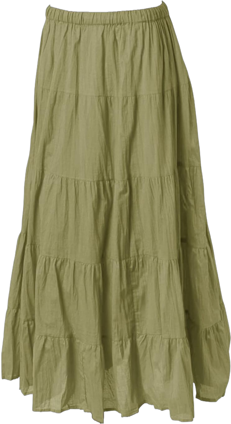 Indian Trendy Women's Summer Long Cotton Maxi Mopping Tiered Skirt Elastic High Waisted Dress 4X-Large Moss