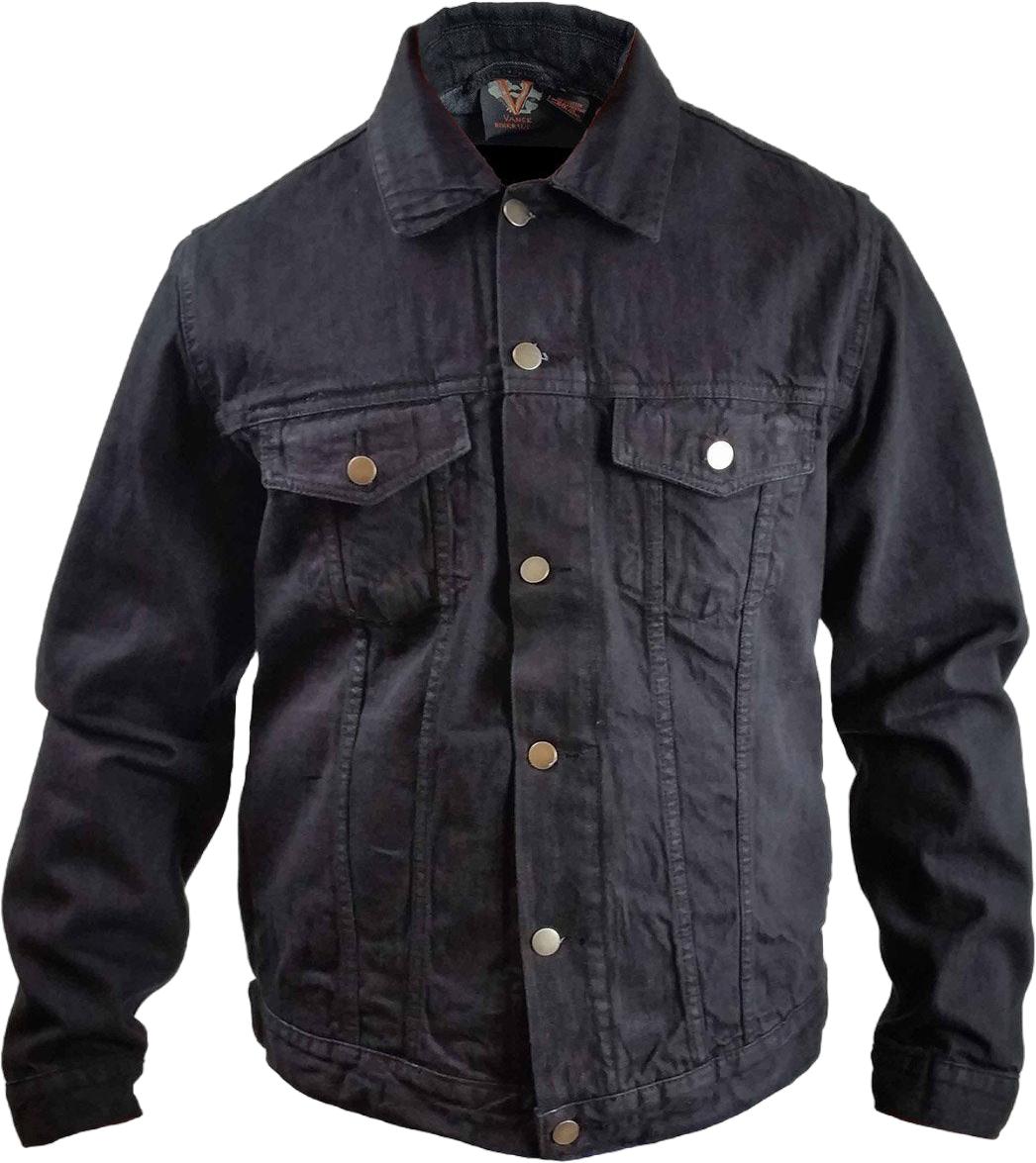 Vance Leather Men's Black Heavy Duty Denim Button Front Jacket