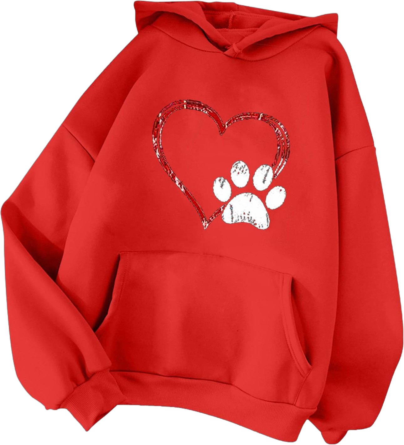 Oversized Hoodie Woman Love Heart Print Sweatshirt Casual Long Sleeve Oversized Hooded Sweater Top With Pockets ! Red Medium