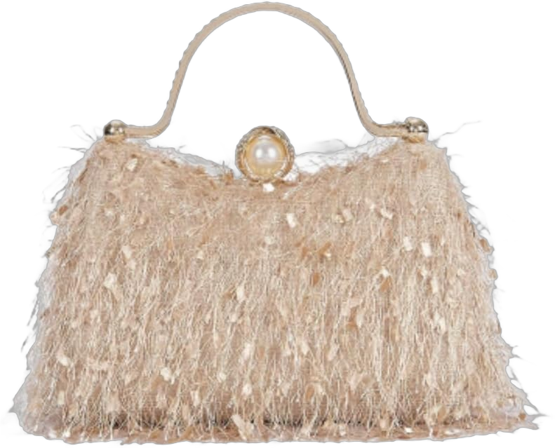 YYW Evening Handbag Cocktail Prom Fluffy Clutch Purse Vintage Feather Evening Shoulder Bag for Women Party Beige