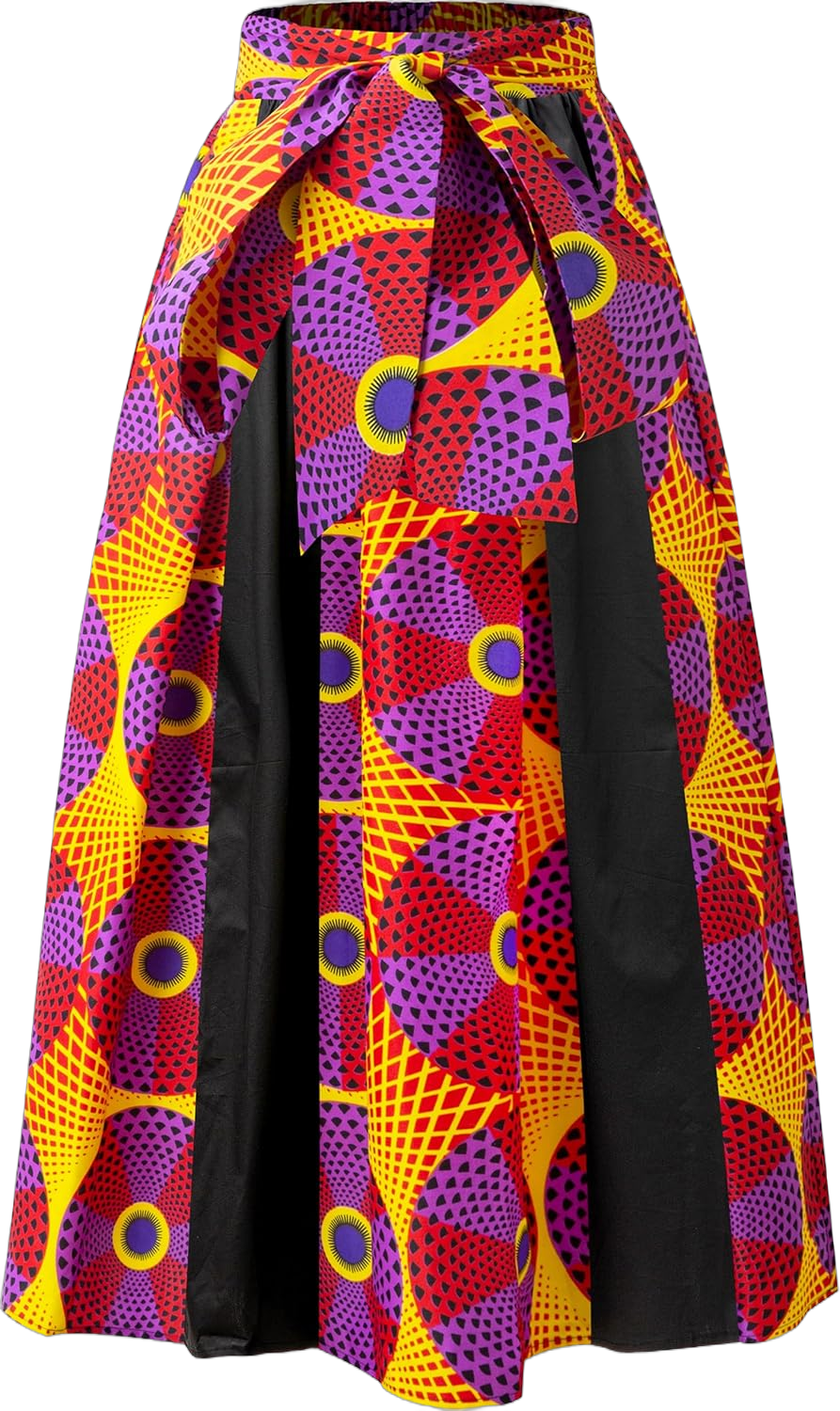 SHENBOLEN Women African Print Maxi Skirt Ankara High Waist Long Skirts One Size L