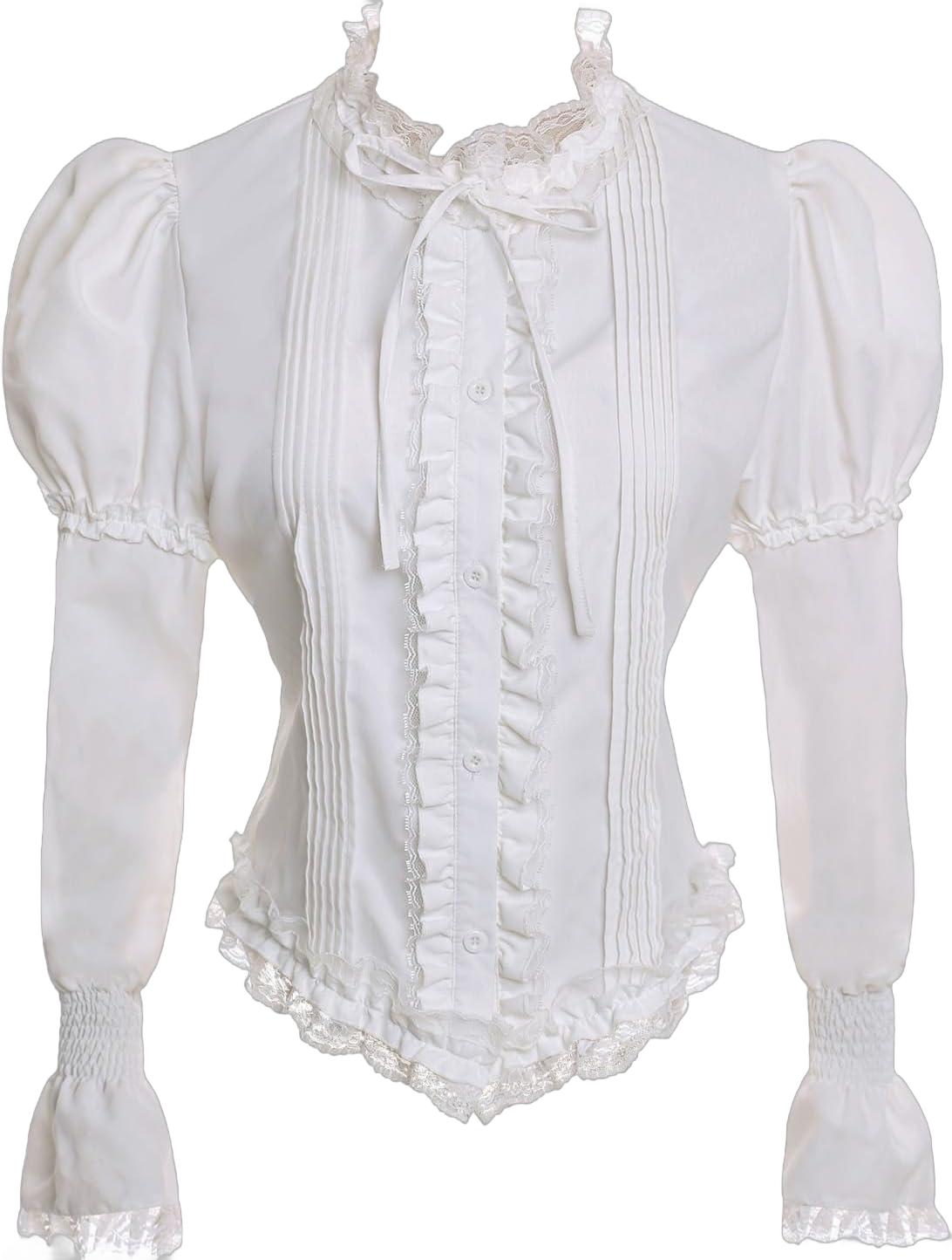 Victorian Blouse for Women Vintage Lace Ruffle Neck Puff Long Sleeve Shirt Tops XX-Large White