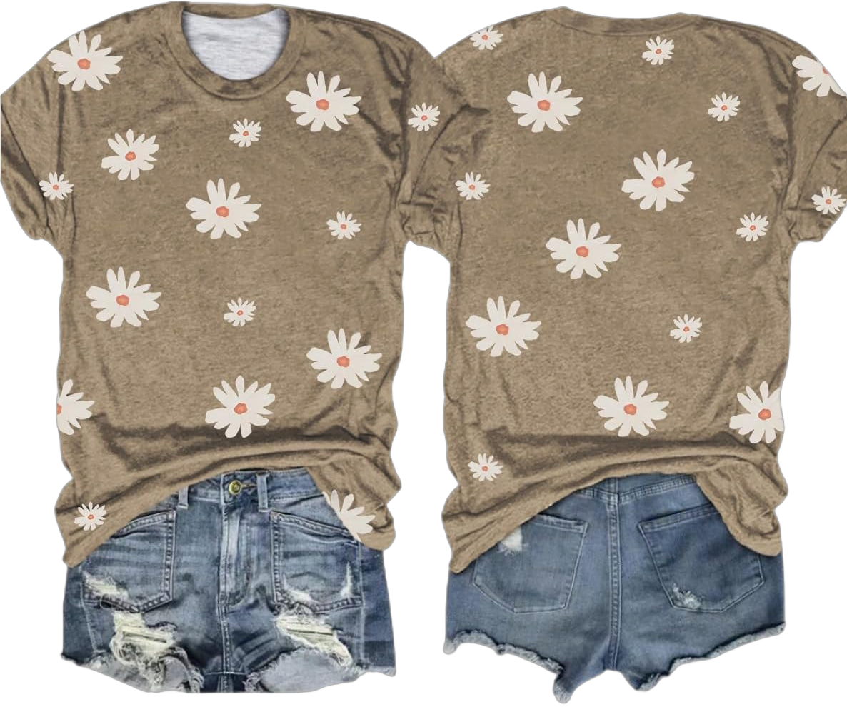 Women's Vintage Flowers Shirt Casual Boho Floral Printed T-Shirt Sunflower Wildflowers Graphic Tees Tops for Girl Small 624-khaki