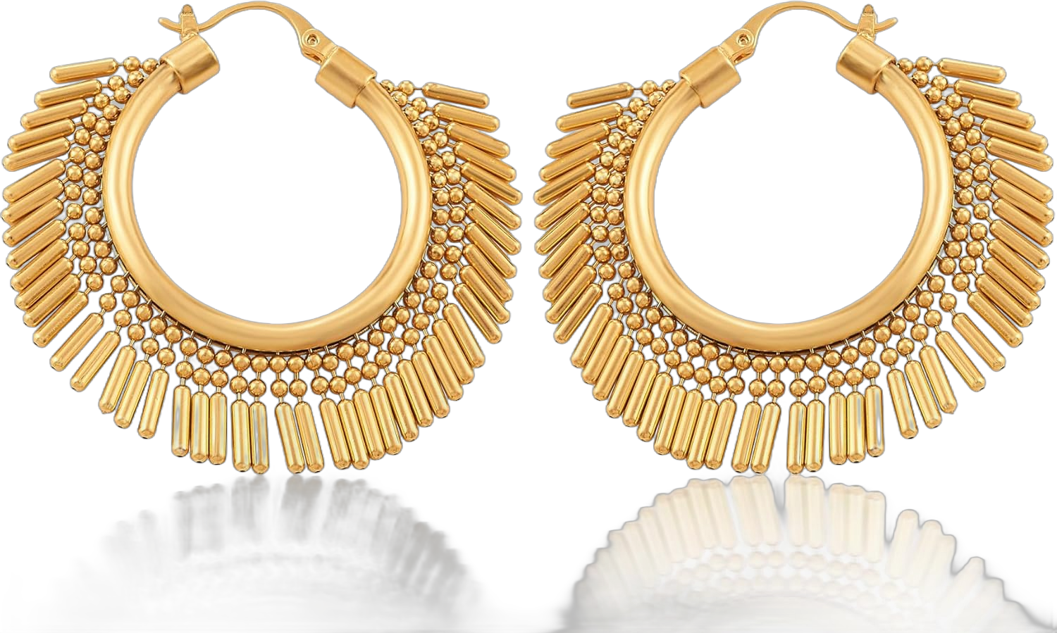 Statement Hoop Earrings For Women Bead Curtain Tassels Chain Dangling Charms Sun Earings 18K Worn Gold Plated Brass Sun Earings Hawaiian Style