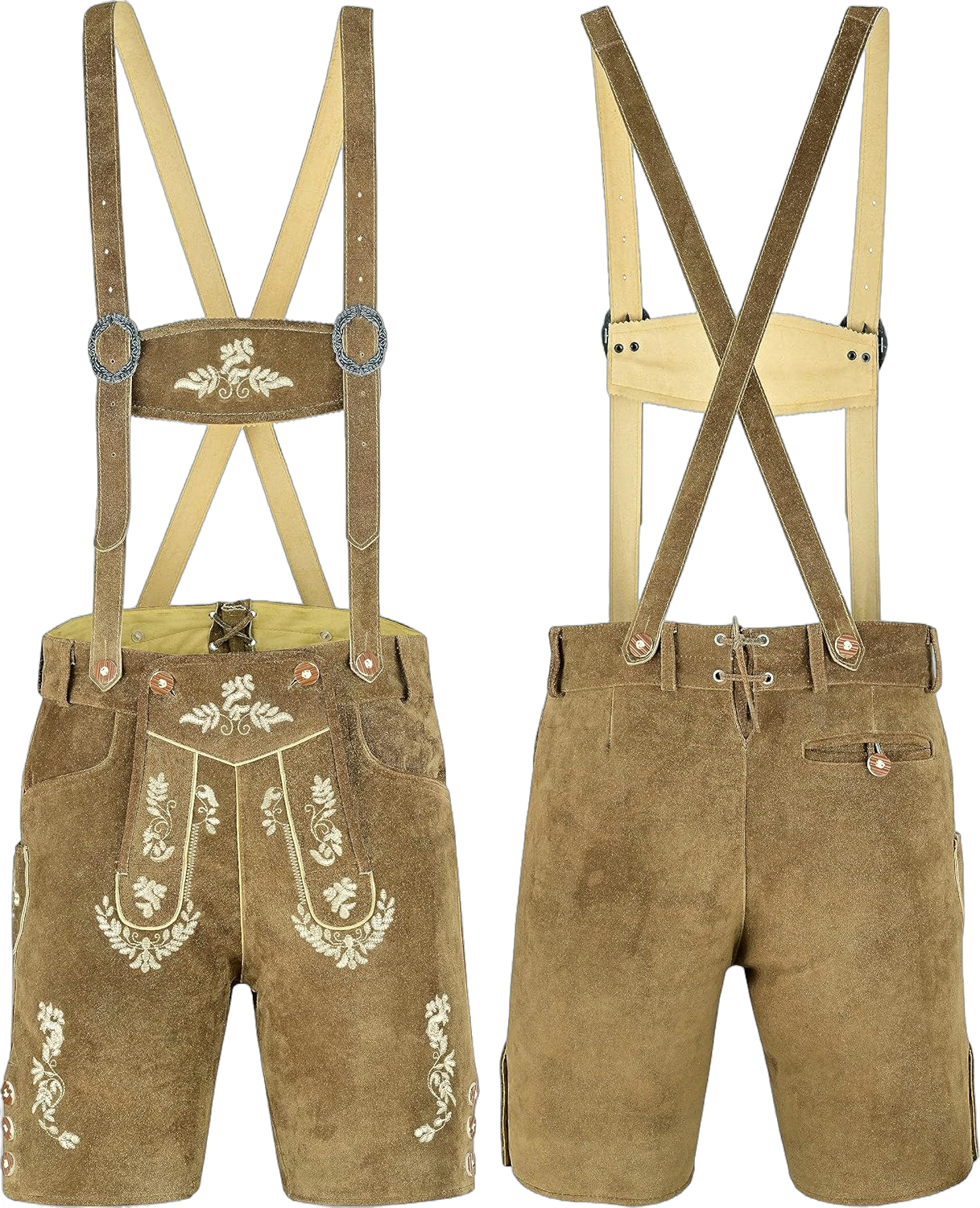 TRENDS Men's Lederhosen-German Bavarian Trachten Genuine Above Knee Lederhosen for Men, Leather Shorts for Oktoberfest Outfit 34 Light Brown