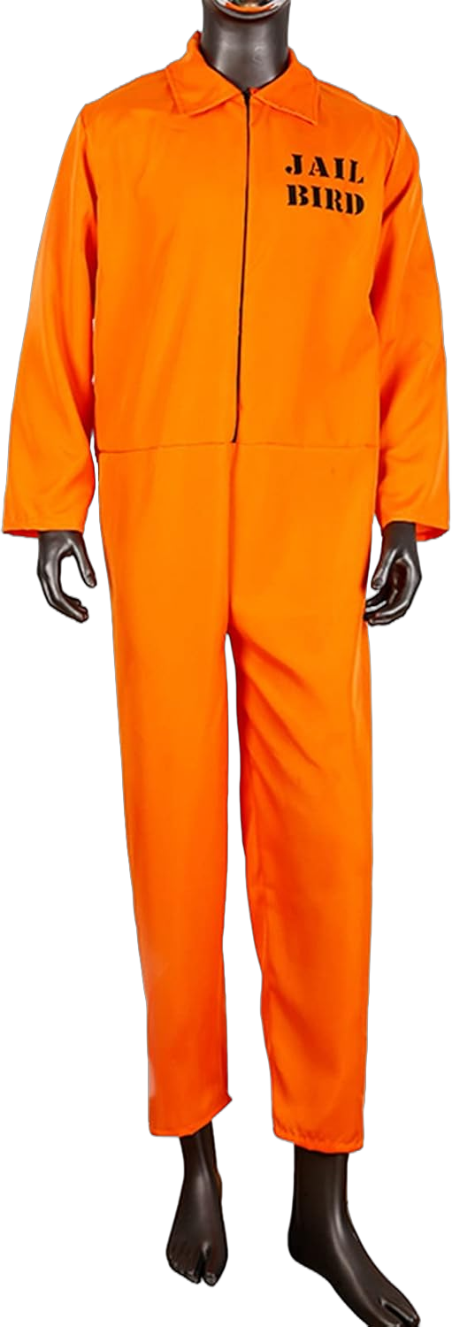 Prisoner Costume Orange Adult Halloween Costumes for Women Men Inmate Jumpsuit Penitentiary Cosplay Carnival Party (Orange, XL-(length 60.63 inches))