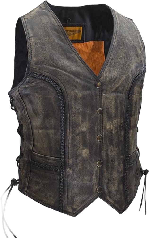 Women's Longer Cut Distressed Brown Leather Motorcycle Vest Small Brown