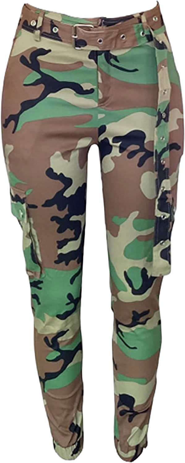 LKOUS Women's Camo Cargo Pants, Casual Camouflage Jogger High Waisted Slim Fit Harem Pants with Pockets