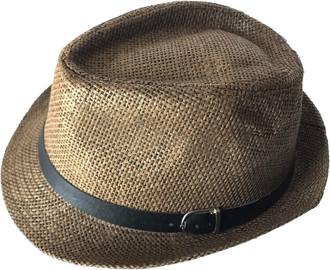 Straw Fedora Hat Classic Modern Panama Trilby Hats Short Brim Buckle Sun Hat for Men Women Medium Dark Brown