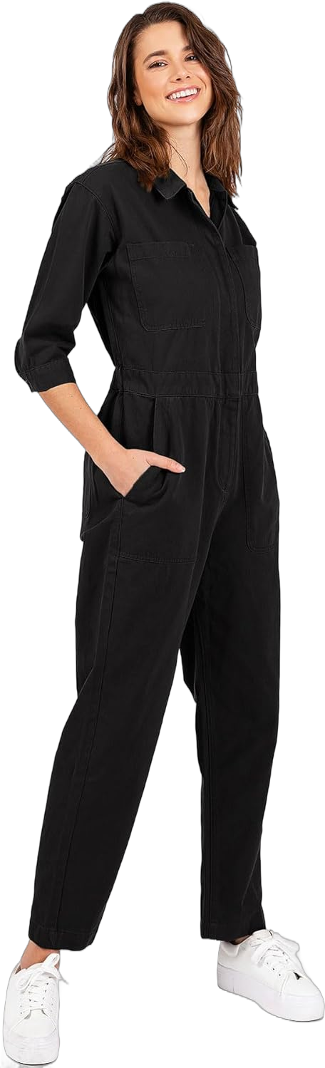 Womens Coverall Aviator Utility Denim Jumpsuit Small Black