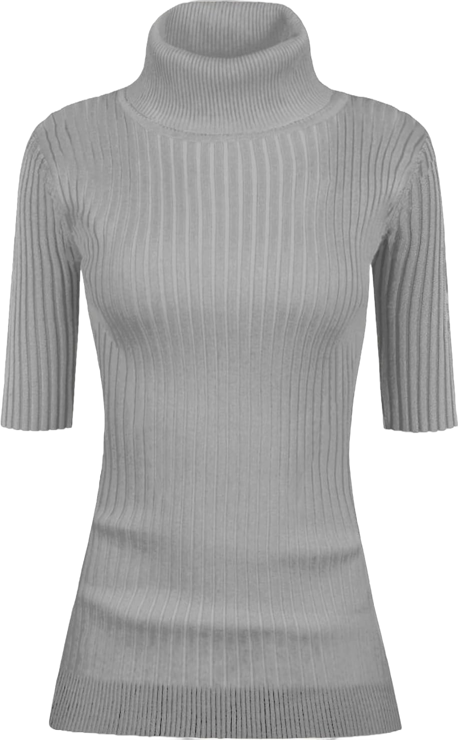 v28 Women Turtleneck 1/2 Half Sleeve Highly Stretchy Ribbed Knit Fitted Sweater Small Light Grey