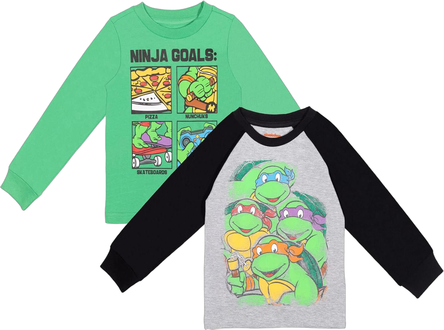 Teenage Mutant Ninja Turtles Leonardo Michelangelo Raphael Donatello 2 Pack T-Shirts Toddler to Big Kid 6 Green / Grey