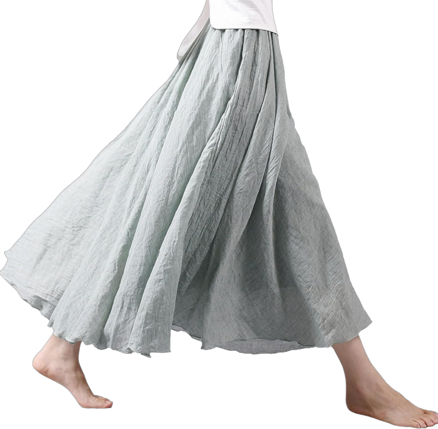 Giltpeak Women's Summer Linen Maxi Skirt, Bohemian Renaissance Flowy Maxi Skirt, Elastic Waist Band Cotton Linen Long Dress Large Light Green