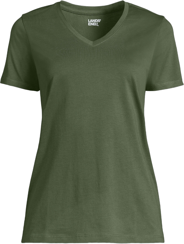 Lands' End Women's Relaxed Supima Cotton V-Neck T-Shirt - Medium - Estate Green