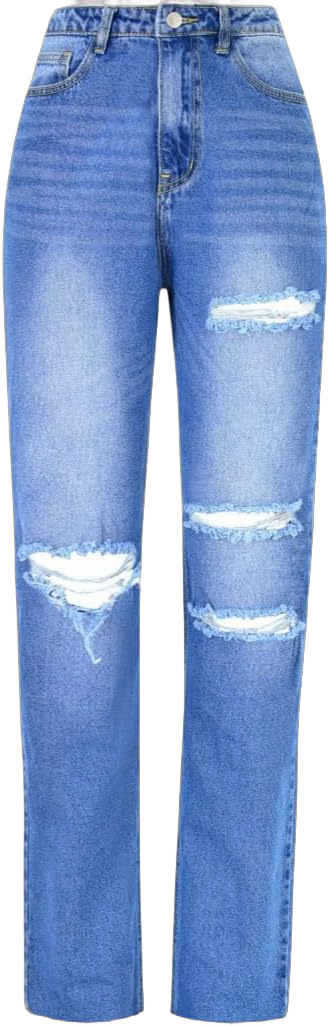 Women's Casual Ripped High Waist Straight Leg Wide Leg Jeans Distressed Denim Pants Blue 40