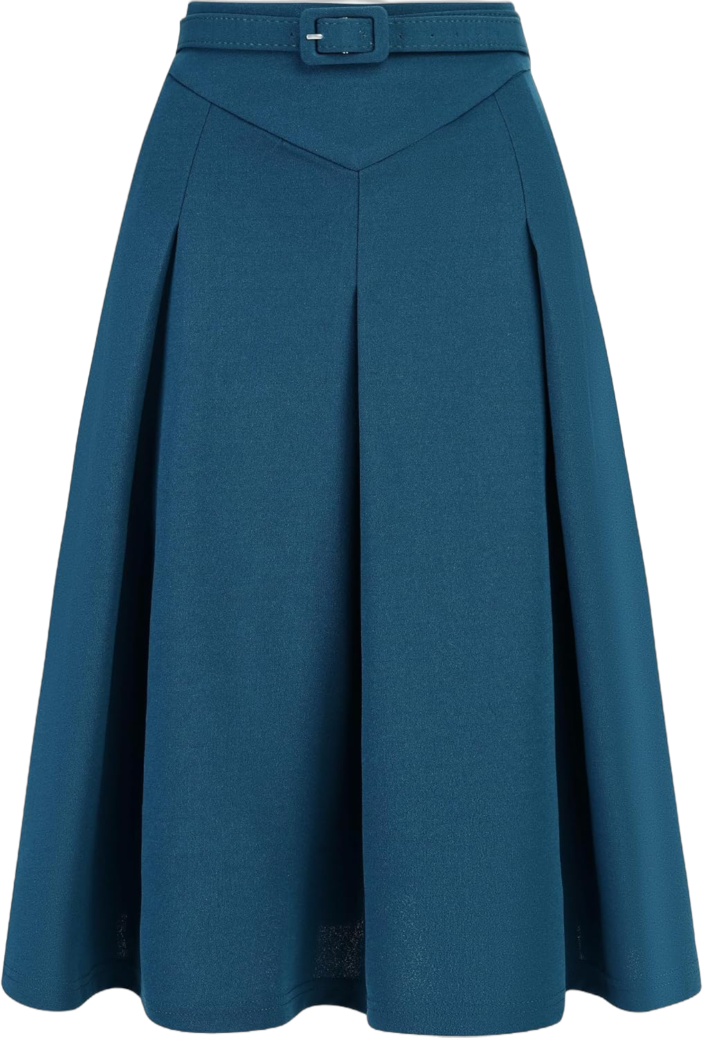 Allegra K Women's Office Work Skirts Belted Waist Midi A-Line Pleated Skirt Medium Blue