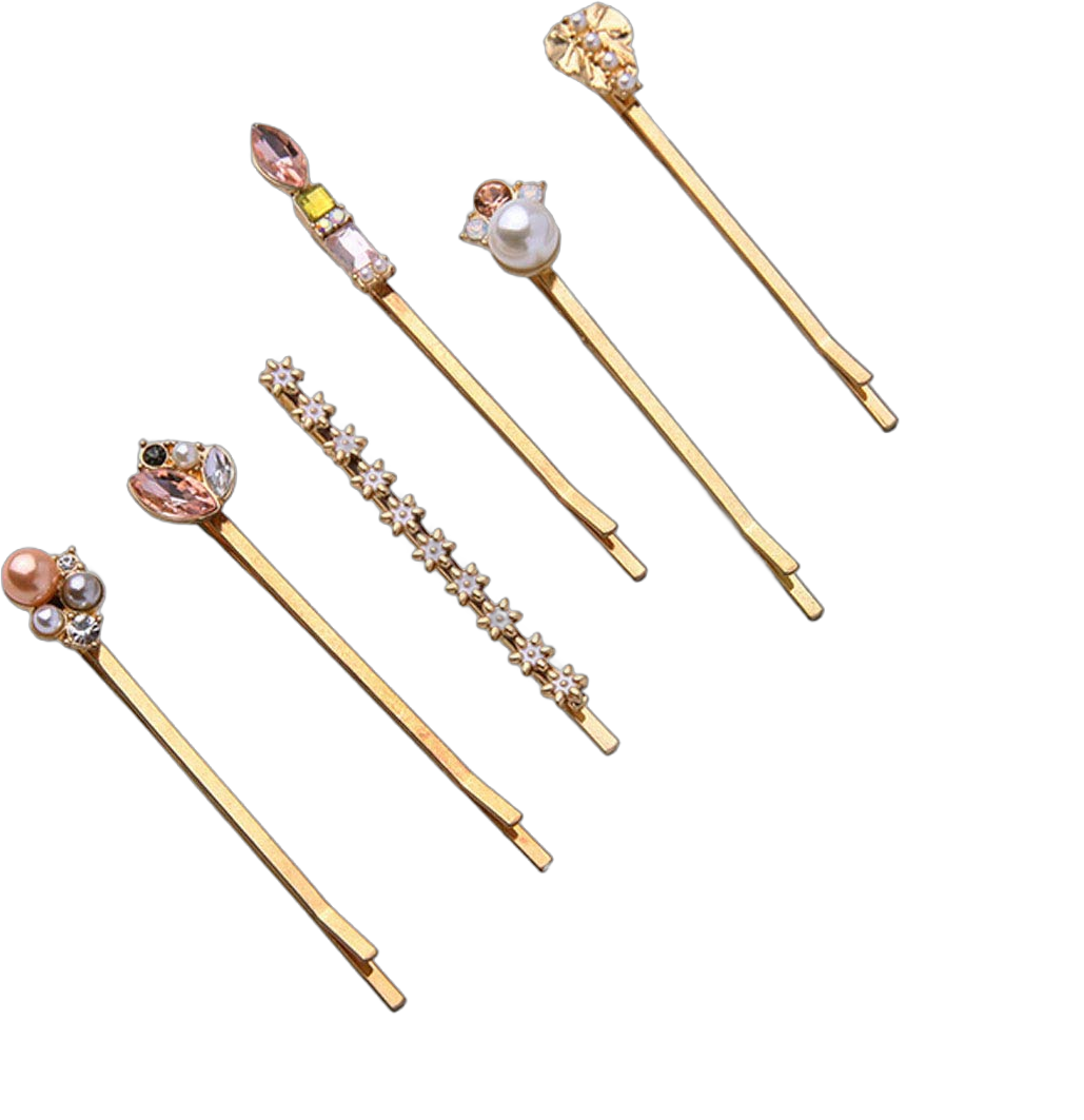 Set of 6 Vintage Artificial Pearl Rhinestone Crystal Barrettes Bobby Pin - Women Fashion Hair Clip Hairpin Side Clip Headwear Hair Accessories