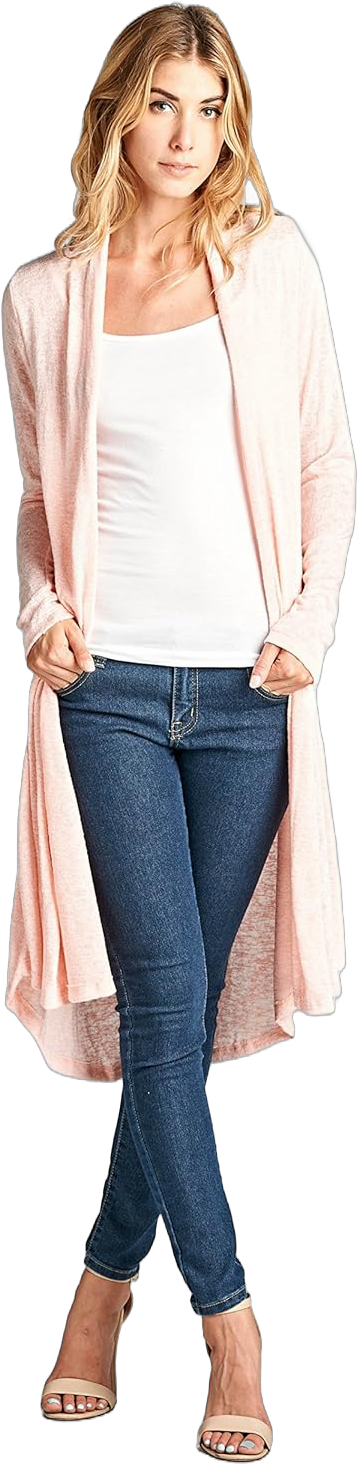 RENEEC. Women's Long Sleeve Open Front Draped Knit Cardigan - Made in USA (3X-Large, Pink)