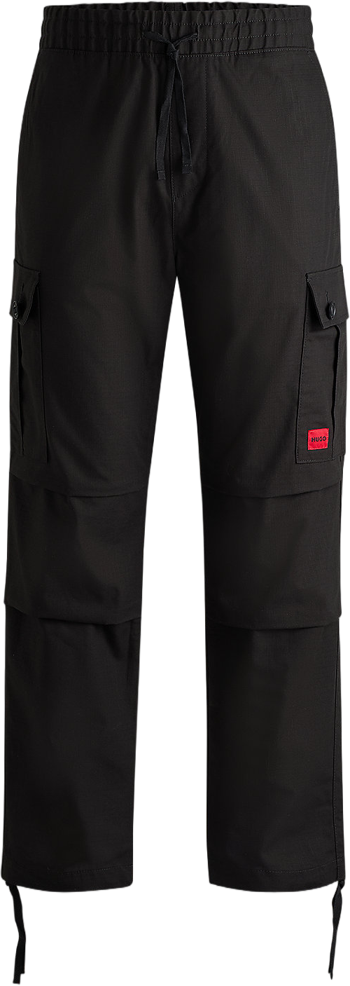 HUGO - Regular-fit cargo trousers in ripstop cotton - Black