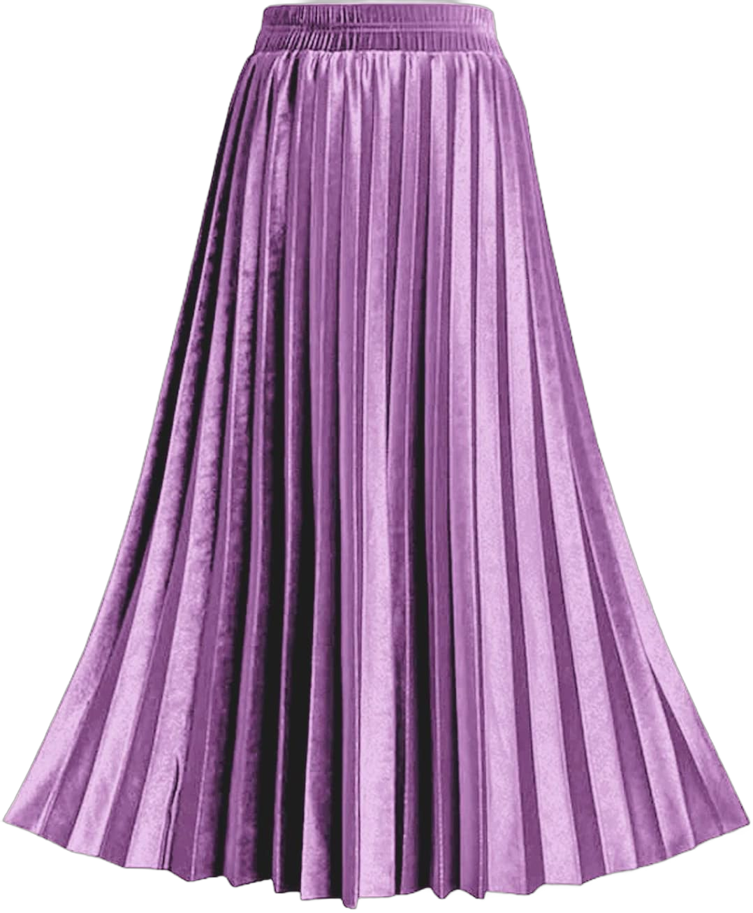 TONCHENGSD Women's High Elastic Waist Velvet Midi Long Pleated Swing Ruffled Skirt Large Light Purple