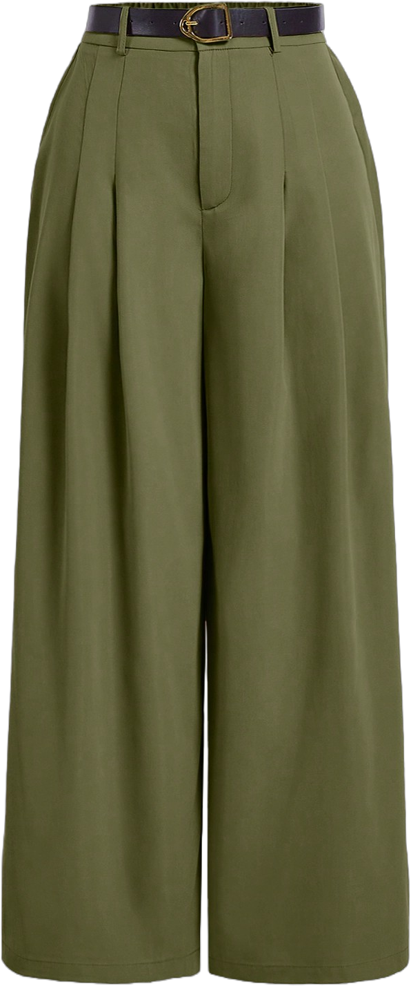 SHEIN MOD Khaki Color Plus Size Women Vintage Wide Leg Pants With Belt