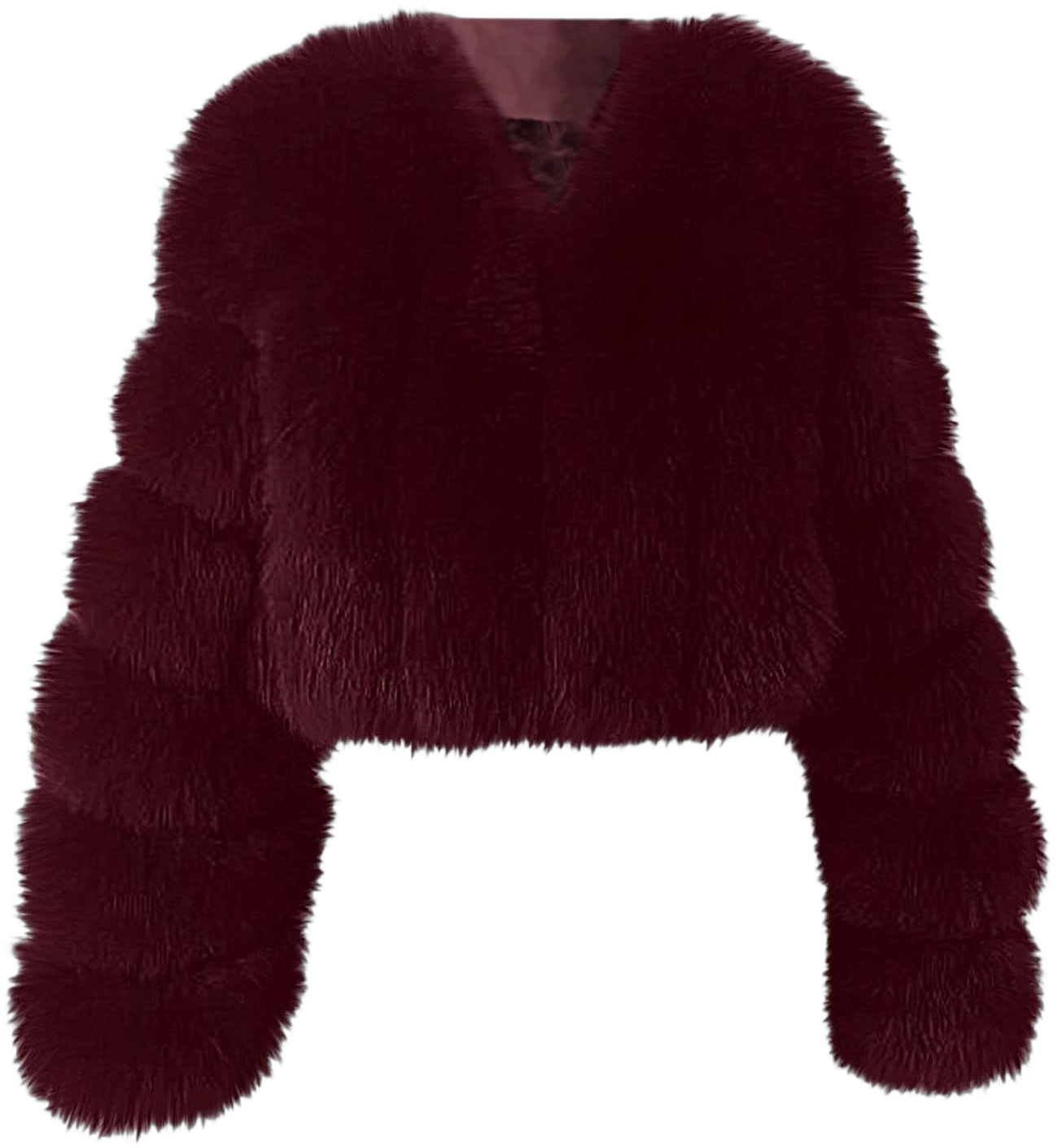 Faux Fur Coat Women Plus Size Cropped Fleece Jacket Soft Warm Shaggy Bubble Coats Open Front Furry Outerwear 01-wine Medium