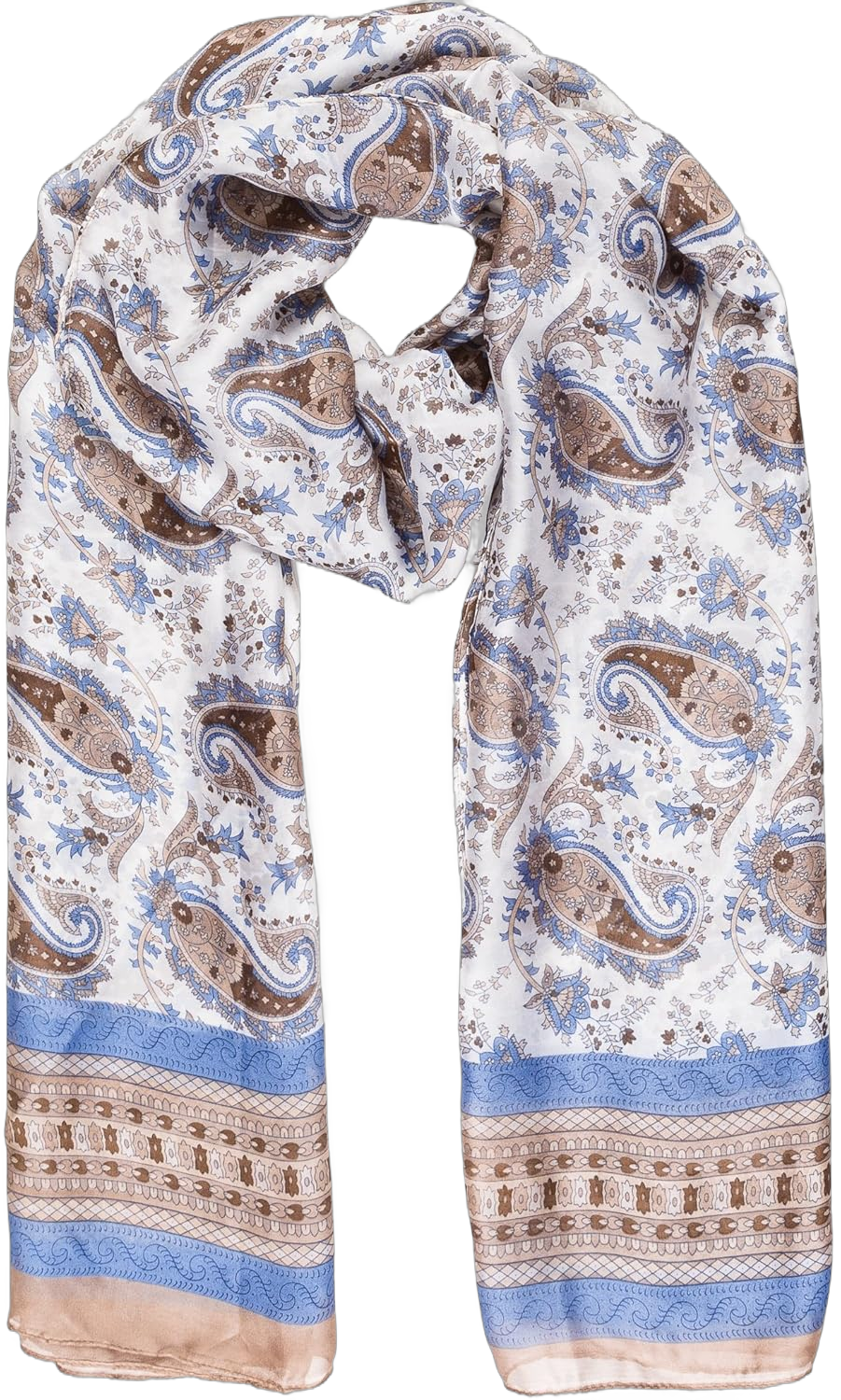 Scarf for Women Lightweight Silk Feel Fall Winter Oblong Fashion Scarves Shawl Jaen Collection 3 - Blue Paisley