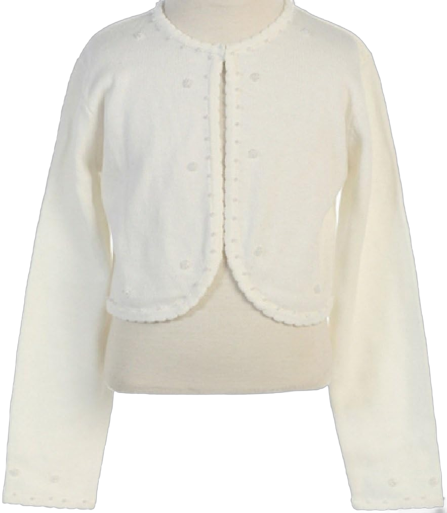 BluNight Collection Little Girls Long Sleeve Beaded Flower Girl Cardigan Sweater Bolero Medium / 6-8 Ivory