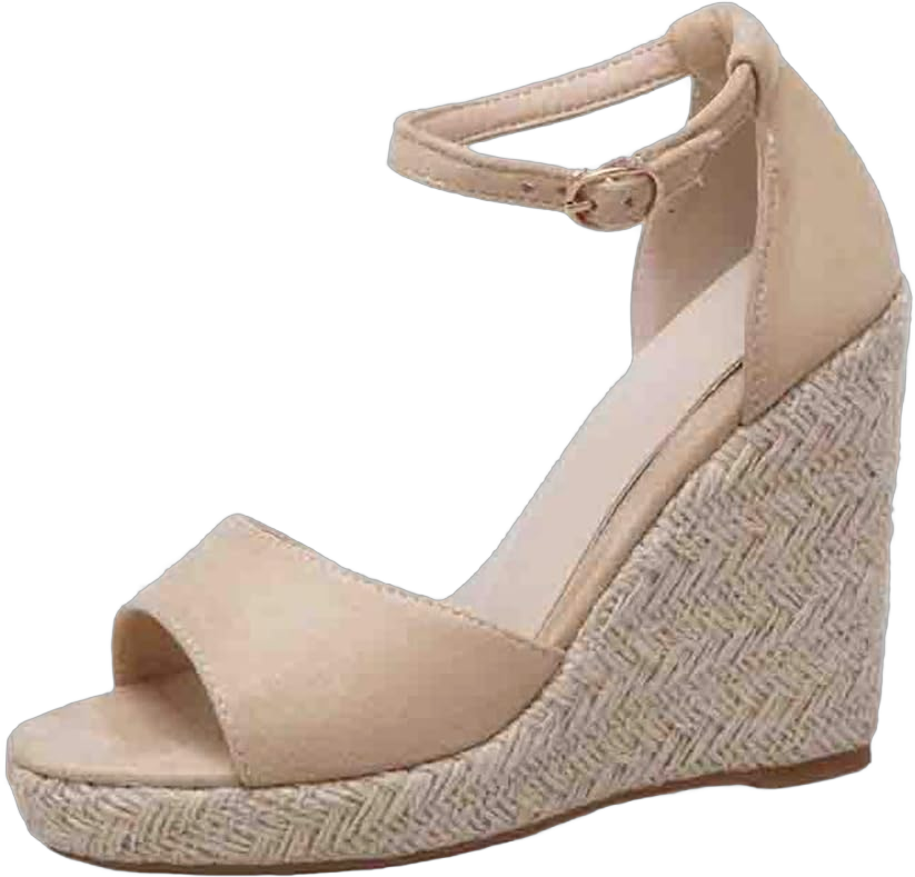 MIOKE Women's Espadrille Wedge Sandals Open Toe Buckle Ankle Strap Chunky High Heel Platform Dress Sandal 4.5 Beige