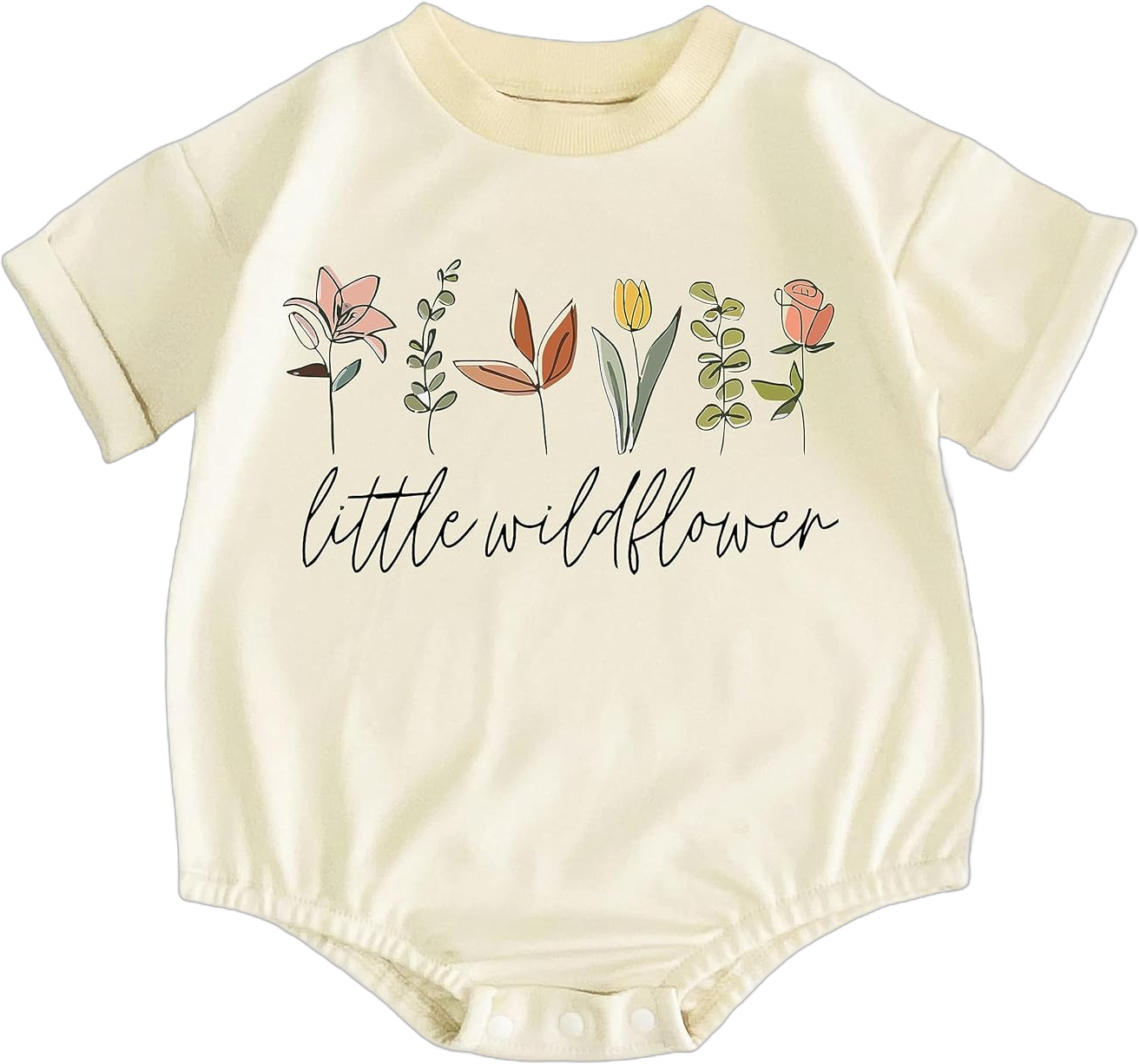 Little Wild Flower Baby Girl Onesie Infant Coming Soon Bodysuit Gift Vintage Retro Reveal Shirt (18-24 Months, Colorful-Short Sleeve Sweatshirt Romper)