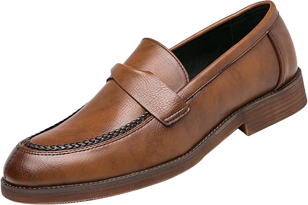 Men's Leather Penny Loafers Dress Shoes,Classic Comfort Slip On Stacked Oxford Soft Sole Business Casual Formal Derby 6.5 Brown