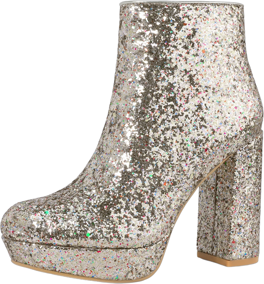 Perphy Women's Platform Glitter Round Toe Zip-Up Block Heels Ankle Boots Silver 7