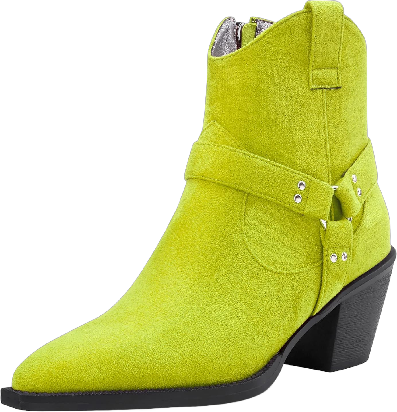 Aachcol Women Ankle Boots Short Bootie Square Toe Low Kitten Chunky Block Heel Western Cowboy Cowgirl Suede Zipper Dress Shoes 2.5 Inch 9.5 Lime Green