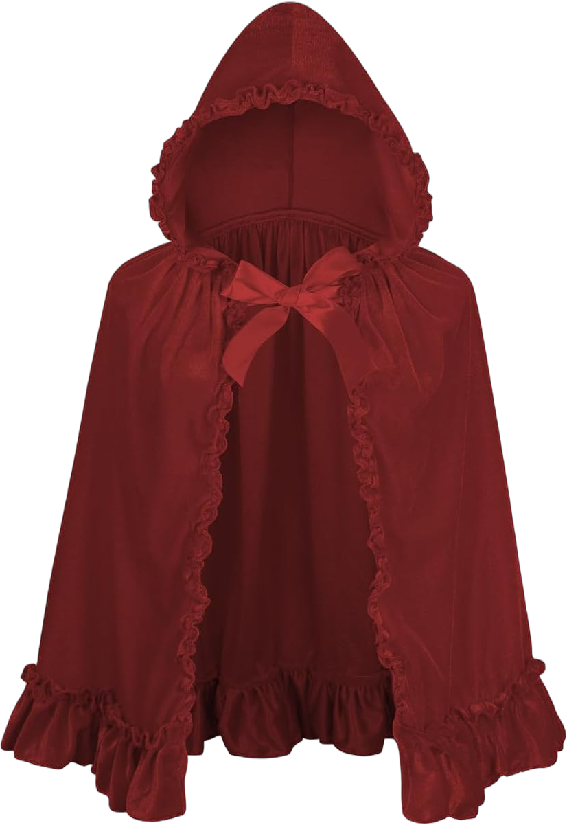 TOONRAIN Womens Velvet Little Red Riding Hood Cape Halloween Christmas Short Cloak Fairytale Costume 63CM/24" Wine Red/Floral Border