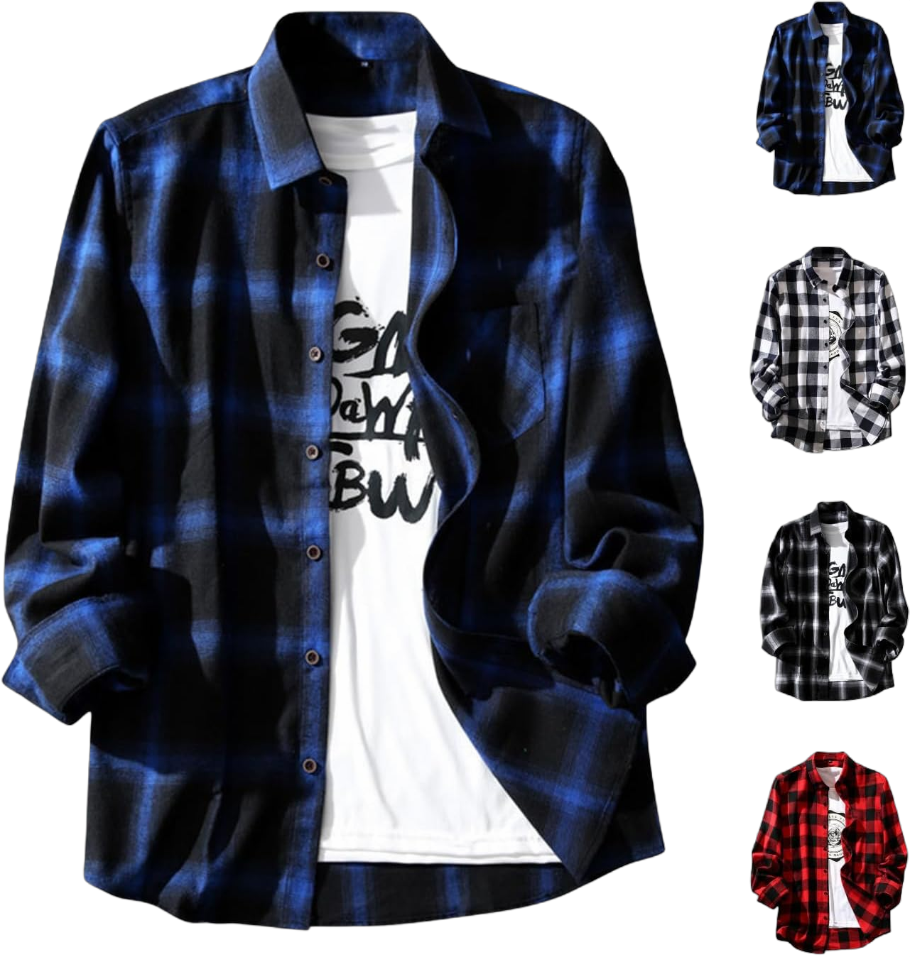 Mens Flannel Plaid Shirts Relax Fit Long Sleeve Button Shirt Lightweight Casual Shirt Jacket Pocket Cowboy Work Shirt