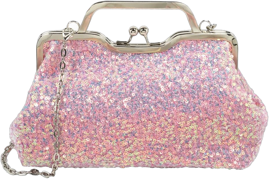 Silver Glitter Purse Crossbody Holographic Light Pink Clutch Sparkle Bag Chain for Women