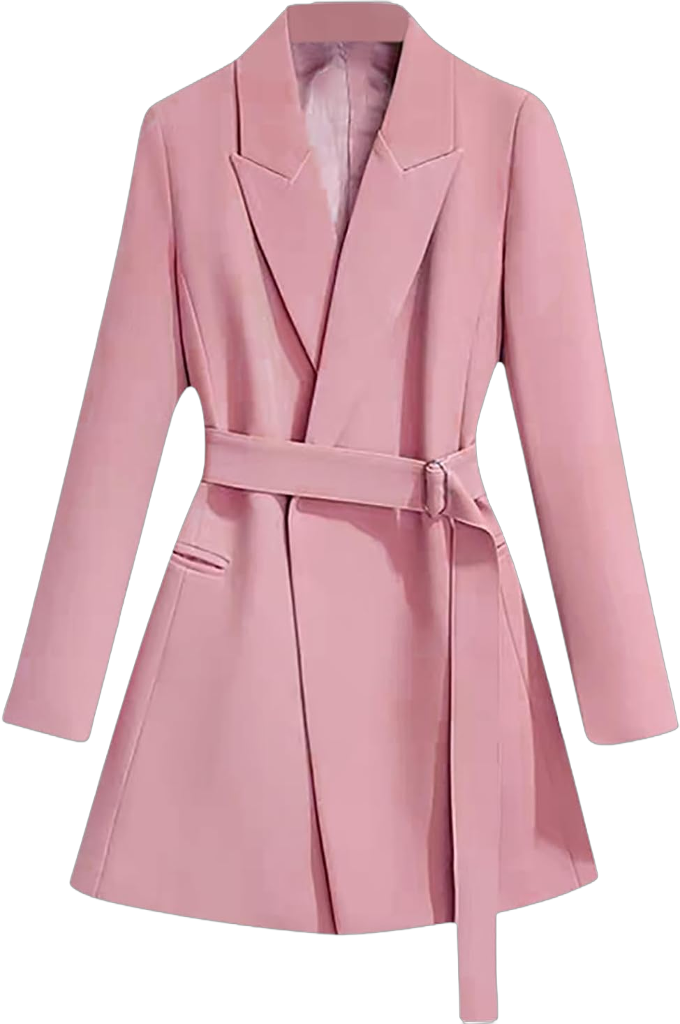 Womens Dressy Blazer Dress Casual Elegant Long Sleeve Lapel Formal Work Office Long Suit Strappy Belt Coat Jackets Pink Small