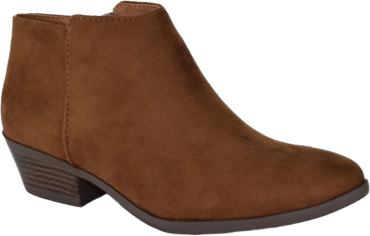 Mug Cognac Tan Brown Suede Booties Soda Women Ankle Boots Small Short Heel Side Zipper 9