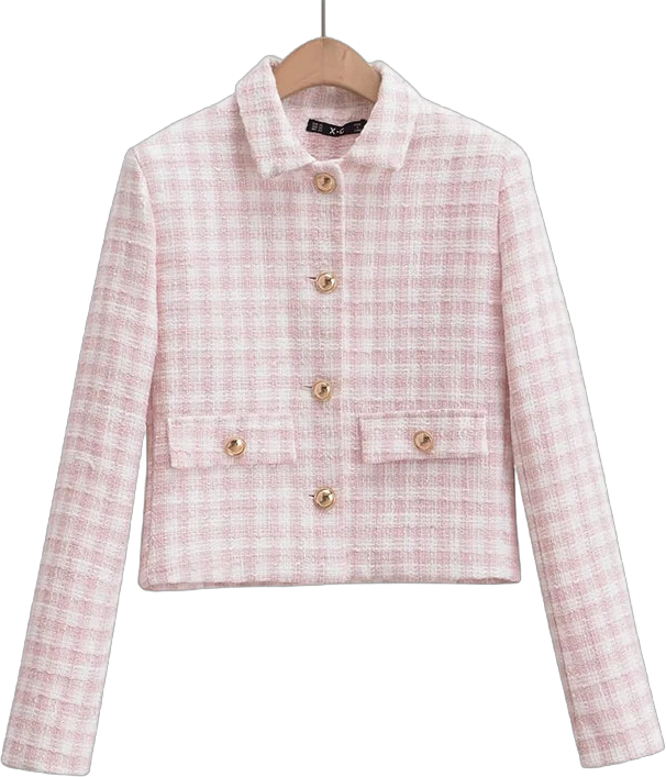 Women's Jacket Autumn Vintage Tweed Blazers Coats Fashion Single-breast Pink Plaid Suit Female New in Outerwears Clothing Top